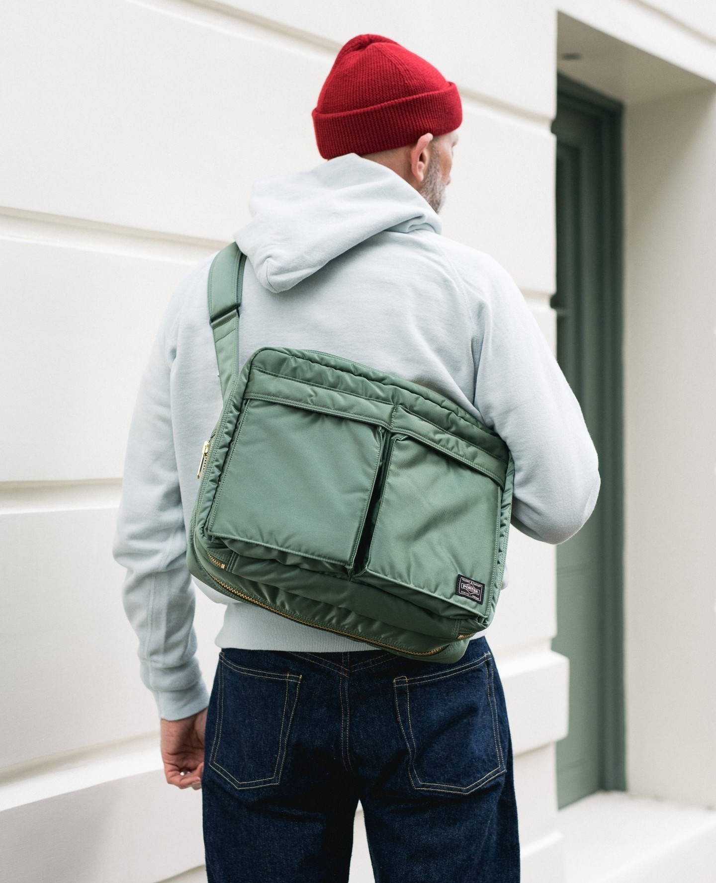 Porter-Yoshida and Co Tanker Large Shoulder Bag Sage Green for Men