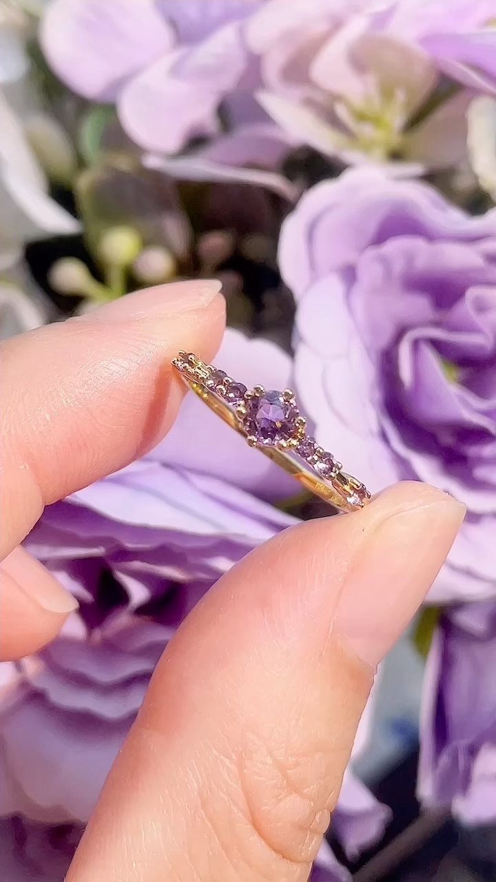 Violet Amethyst Aura Ring Gold Vermeil / 9 - 14K Yellow Gold Vermeil - Spiritual Fine Jewelry - AWE Inspired