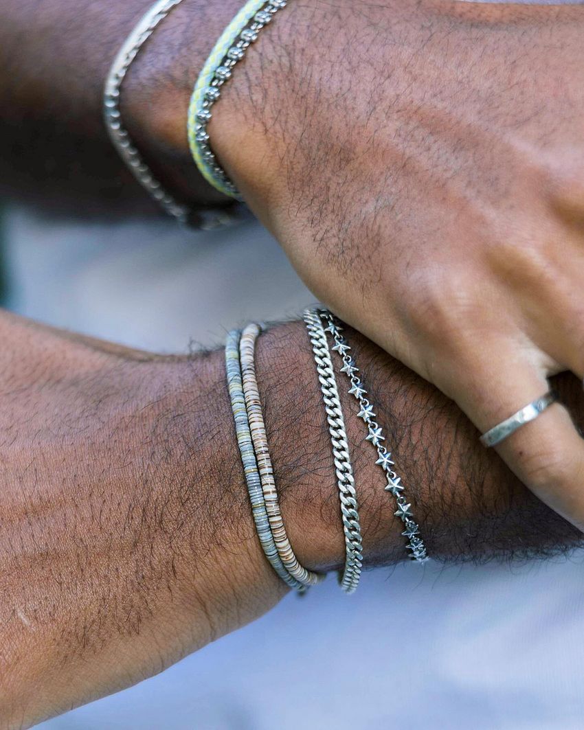 Knot Silver Beads Bracelet (Santorini Blue) - Kompsós