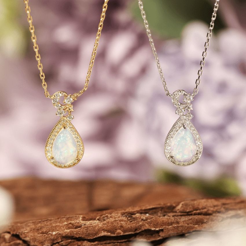 Opal Necklace with diamond charms and bezels Yellow Gold – Meira T Boutique