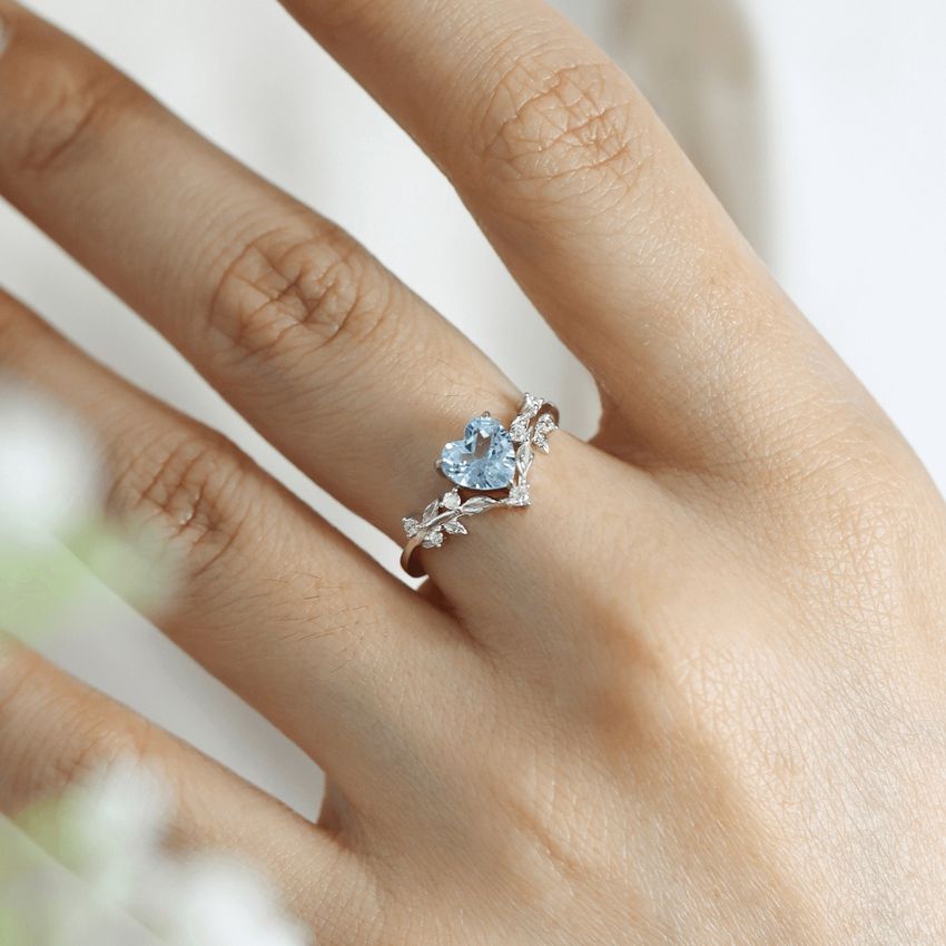 Aquamarine Engagement Ring Rose Gold 3 Stone Ring Diamond Thin Minimalist  Birthstone March Promise Ring Anniversary Bridal Half Eternity - Etsy